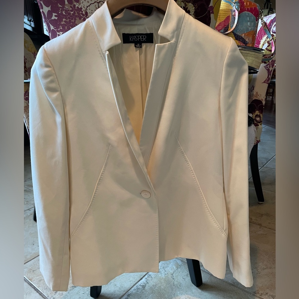 KASPER SUIT JACKET W TOP STITCHING DETAILING OFF WHITE/IVORY LIKE NEW SZ 12